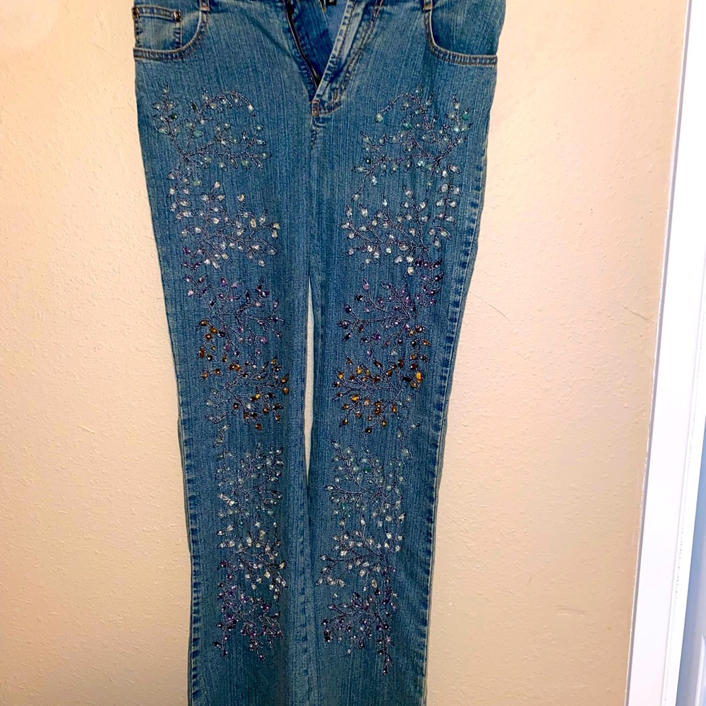 AZI embellished embroidered gemstone jeans